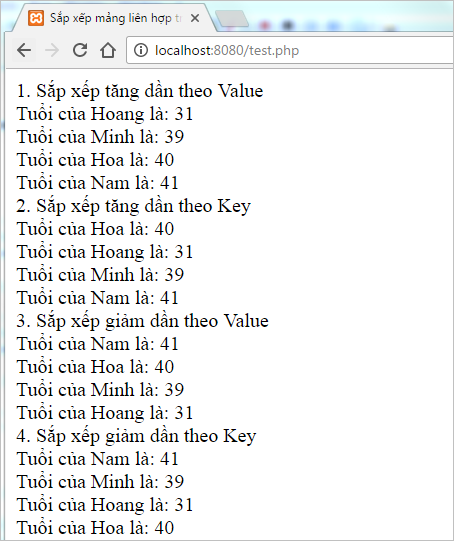 Sắp xếp mảng liên hợp trong PHP | Bài tập PHP có giải