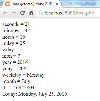Hàm getdate trong PHP